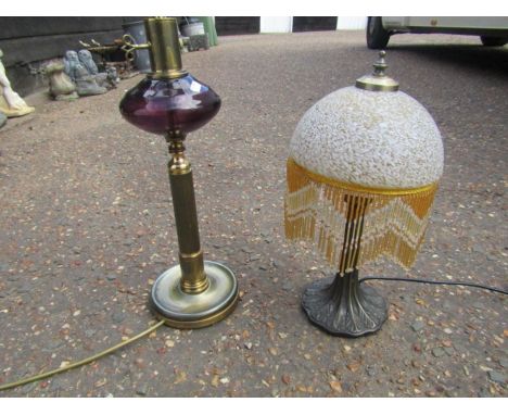 Retro table lamp with fringed glass shade and another brass table lamp with plug remved