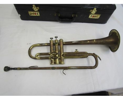 Melody maker trumpet in case, one button stuck down