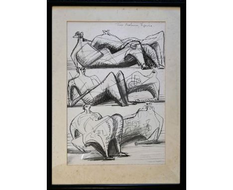 after Henry Moore O.M., C.H., F.B.A. (British 1898-1986) "Two Reclining Figures" lithograph framed print published 1958