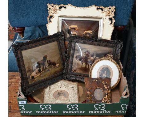 Three antique framed crystoleums, to/w a portrait miniature on paper and other frames (box) 