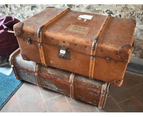 Vintage luggage - an 'Adastra' German made compressed cane cabin trunk, to/w&nbsp; 'The Dragon' British made leather and wood
