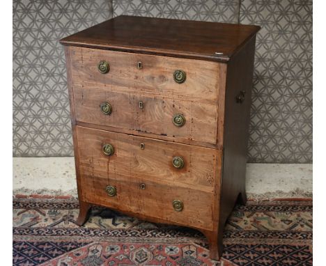 An antique mahogany chest commode on splayed feet, 62 cm w x 48 cm d x 80 cm h 