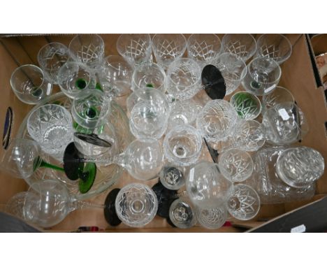 Various drinking glasses, including Stuart, Thomas Webb, etc, to/w a square-cut spirit decanter (box) 