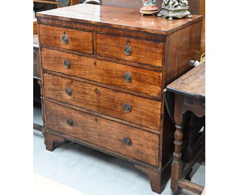 A 19th century mahogany chest of two short over three long drawers raised on bracket feet, 94 cm wide x 50 cm deep x 102 cm h