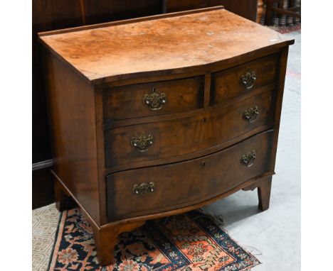 A small reproduction walnut serpentine front chest of two short over two long drawers on bracket feet, 70 cm wide x 44 cm dee