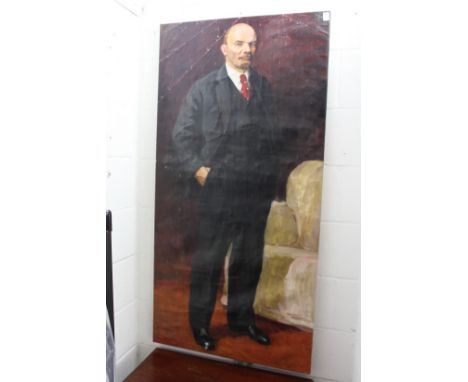 Russian School, a full length portrait of Lenin, oil on canvas, unframed.