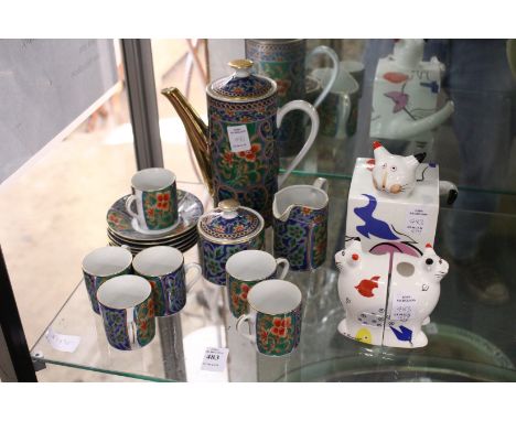 Villeroy &amp; Boch, a pair of amusing cat salt and peppers, together with a matching teapot and a Japanese coffee service.