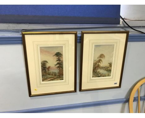 R. Allan, pair, watercolours, signed, 'Landscapes', 25 x 15cm