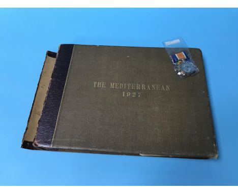 An album of pictures and postcards, 'Mediterranean 1927' and a pair of World War I medals, SPR J. W. Henderson, 267183 R. E.