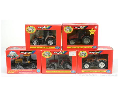 Britains 00225 Renault 340 Tractor - orange, black; 9440 JCB Fastrac - yellow, grey, black; 9441 Massey Ferguson 3680 Tractor