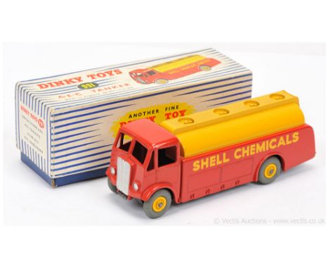 Dinky 991 AEC Monarch Thompson "Shell Chemicals" Tanker - finished in red, yellow tanker and Supertoy hubs with grey treaded 