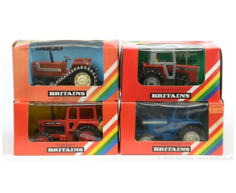 Britains 9521 Volvo BM Tractor - red including wheels, black with figure driver; 9520 Tractor - blue, white; 9527 Fiat Half-t