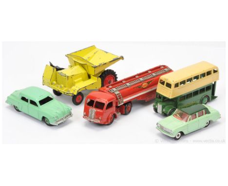 Dinky unboxed group to include Double Decker Bus - two-tone green, cream, mid-green ridged hubs; Studebaker Saloon - pale gre