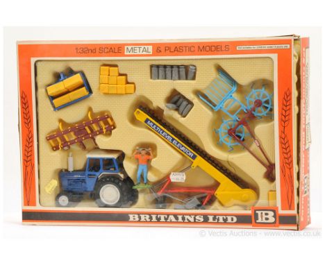 Britains 9590 Farm Tractor &amp; Implements Gift Set includes Ford 6600 Tractor - blue, white with figure driver; Multi-Level