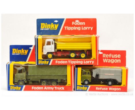 Dinky 432 Foden Tipping Lorry - white cab, red chassis &amp; interior, yellow back &amp; plastic hubs; 668 Foden Army Truck -