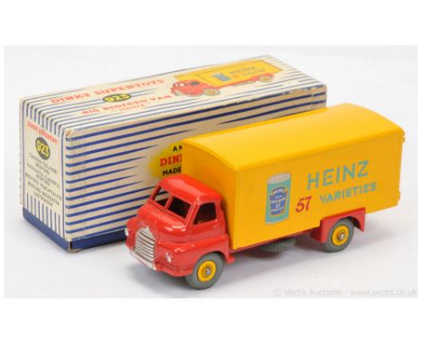 Dinky 923 Big Bedford "Heinz 57 Varieties" - red cab and chassis, yellow back and Supertoy hubs with grey treaded tyres, silv