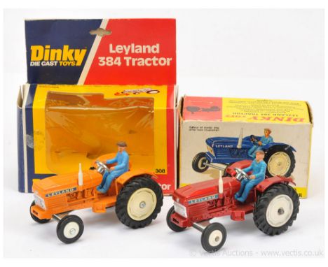 Dinky 308 Leyland 384 Tractor - orange, white hubs (do have discolouration) with plastic figure driver, silver grille and sur