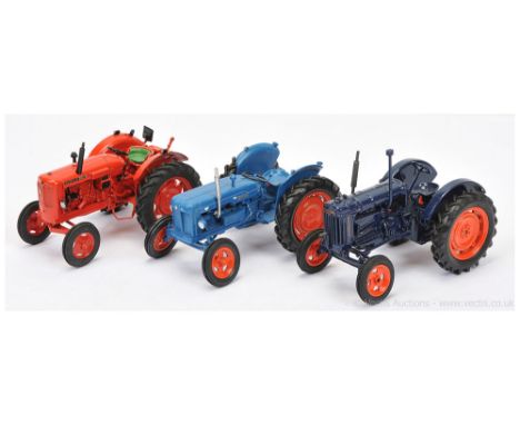 White Metal or similar unboxed Tractor group to include (1) Fordson - dark blue, orange hubs; (2) Fordson Major - mid-blue, o