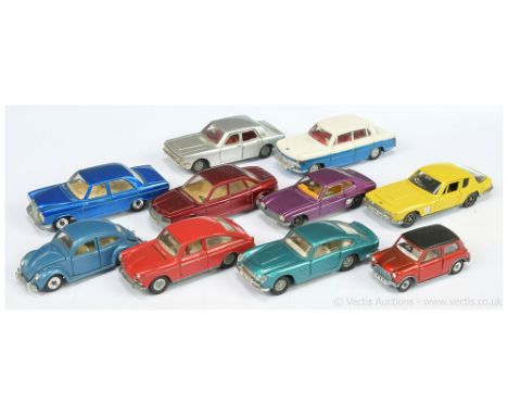 Dinky unboxed group to include Aston Martin DB6 - metallic aqua; Ford Capri - metallic purple; Ford Zodiac - silver; Volkswag