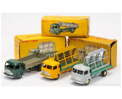 French Dinky 33b Simca Cargo Tipper - green cab and chassis, convex hubs, silver trim, silver-grey tipper (smooth bed); 33c S