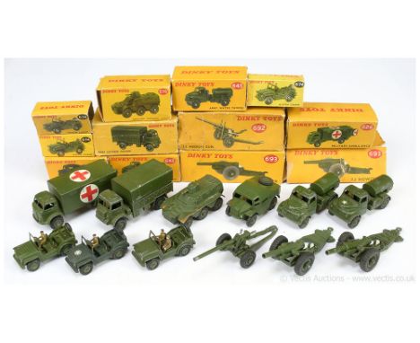 Dinky Military group to include 643 Austin Water Tanker; 674 Austin Champ; 626 "Ambulance"; 688 Field Artillery Tractor plus 