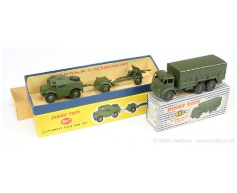 Dinky Military 622 Covered 10-ton Truck - green including metal tilt and ridged hubs with black treaded tyres, with figure dr