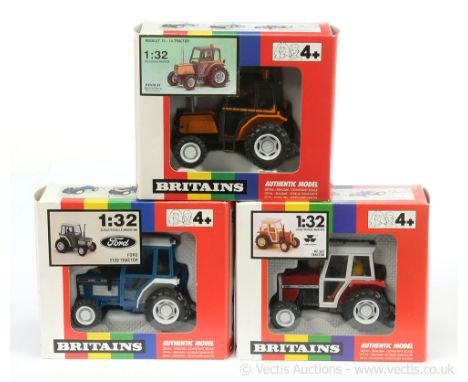 Britains 9492 Renault 70-14 Tractor - grey, black, orange including roof light, white, figure driver; 9495 Ford 2120 Tractor 