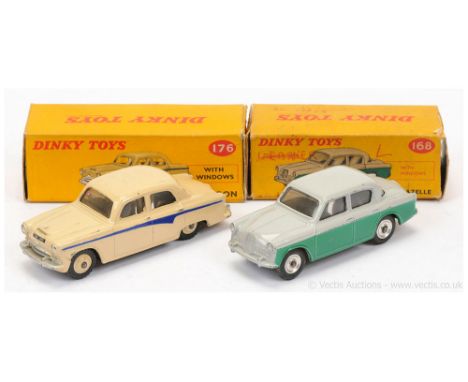 Dinky 168 Singer Gazelle - two-tone grey, green, silver trim, spun hubs - Good still a nice bright example in a Fair yellow a