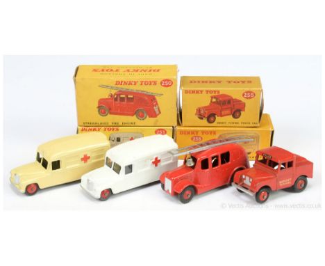 Dinky Emergency Service group to include 250 Streamlined Fire Engine - red including ridged hubs with treaded tyres, silver t