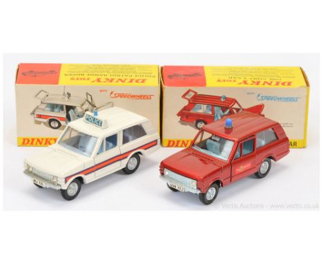 Dinky Range Rover pair (1) 195 "Fire Service" - metallic red, pale blue interior, mid-blue solid roof light, bare metal base 