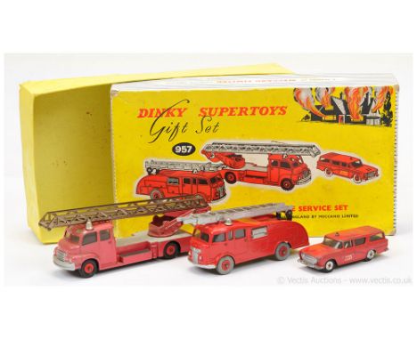 Dinky 957 "Fire Service" Gift Set to include 257 Nash Rambler "Fire Chief" Car; 955 Fire Engine with Extending Ladder with wi