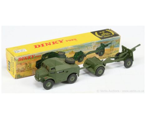 Dinky Military 697 25-pounder Field Gun Set later issue containing Artillery Tractor - green with windows and figure driver, 