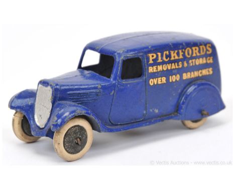 Dinky Pre-war 28b (Type 2) Delivery Van "Pickfords Removals &amp; Storage" - blue body, silver grille, black smooth wheels wi