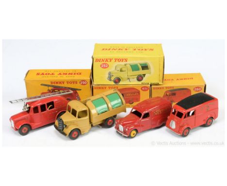 Dinky group to include 250 Streamlined Fire Engine - red including ridged hubs with treaded tyres, silver trim and ladder; 25
