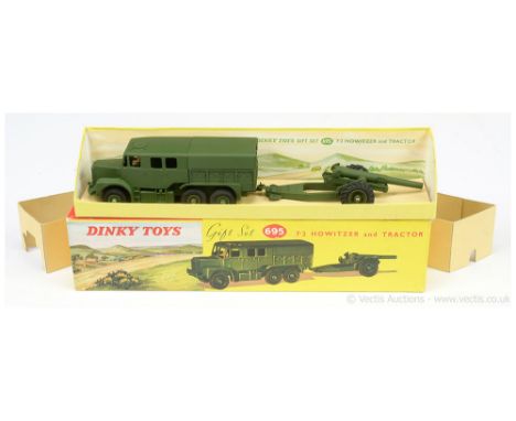 Dinky Military 695 Gift Set to include Medium Tractor - green including metal tilt and Supertoy hubs with treaded tyres, with