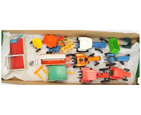 Britains unboxed group to include Fordson Tractor - blue, orange metal hubs; Volvo BM Tractor - red, black; Massey Ferguson 1