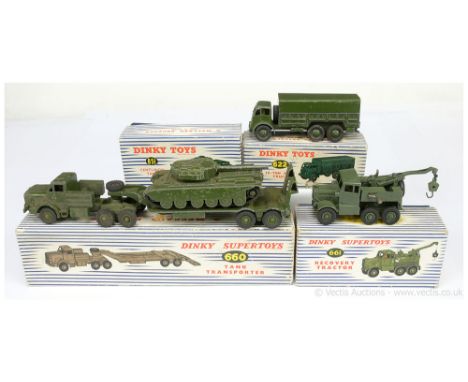 Dinky Military group to include 622 Foden 10-ton Covered Wagon - green including ridged hubs with treaded tyres, metal tilt a