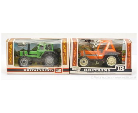 Britains 9526 Deutz DX1100 Tractor - green, black, grey with figure driver &amp; 9528 Fiat 880DT - orange including plastic c