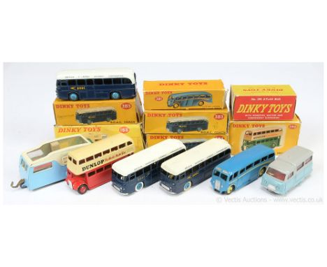 Dinky group to include 188 Four Berth Caravan - two-tone cream, light blue, chrome spun hubs; 281 Luxury Coach - mid-blue, cr