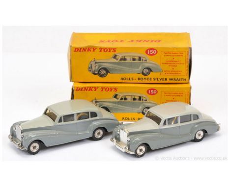 Dinky 150 Rolls Royce Silver Wraith a pair (1) two-tone grey, chrome trim and spun hubs with treaded tyres - Excellent Plus a