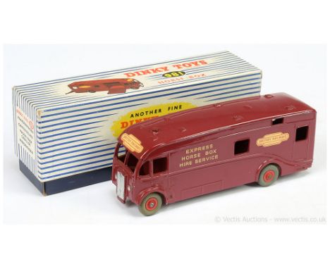 Dinky 981 Horse Box "British Railways Express Horse Box Hire Service" - bright maroon body with red Supertoy hubs and grey tr