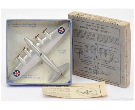 Dinky Pre-war 62g Boeing Flying "Fortress" - finished in silver, red metal propellers with "USA" insignias, with gliding pin 