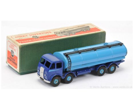 Dinky 504 Foden (Type 1) - two-tone blue, silver trim, ridged hubs with treaded tyres, with tow hook - Good still a bright ex