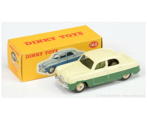 Dinky 162 Ford Zephyr Saloon - two-tone cream, dark green, silver trim, light beige ridged hubs with smooth tyres - Excellent