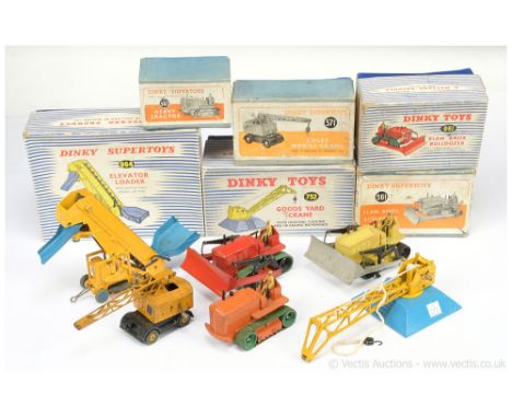 Dinky group to include 563 Heavy Tractor; 561 Blaw Knox Bulldozer; 752 Goods Yard Crane; 571 Coles Mobile Crane; 961 Blaw Kno