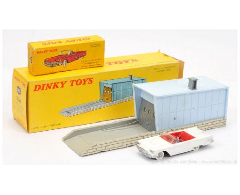 French Dinky 555 Ford Thunderbird Cabriolet - white body, red interior with figure driver, chrome concave hubs with white tyr