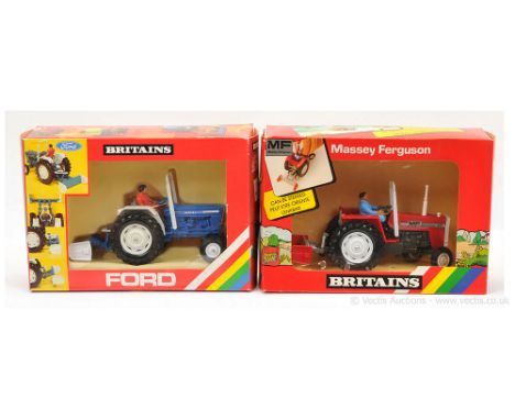 Britains 9514 Massey Ferguson 595 Tractor with Yard Scraper - red, white, grey, with figure driver and 9516 Ford 6600 Tractor