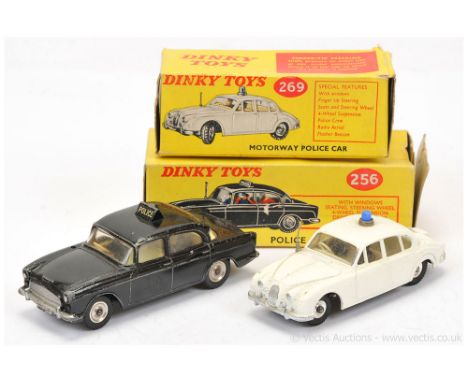 Dinky 256 Humber Hawk "Police" Car - black body, ivory interior with 2 x figures, silver trim, spun hubs - Fair including yel