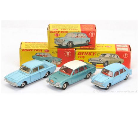 Dinky 130 Ford Consul Corsair - pale blue, ivory interior, silver trim, spun hubs; 135 Triumph 2000 Saloon - metallic aqua, w