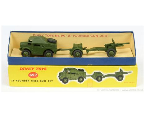 Dinky Military 697 25-pounder Field Gun Set to include Artillery Tractor without windows - green including ridged hubs with t
